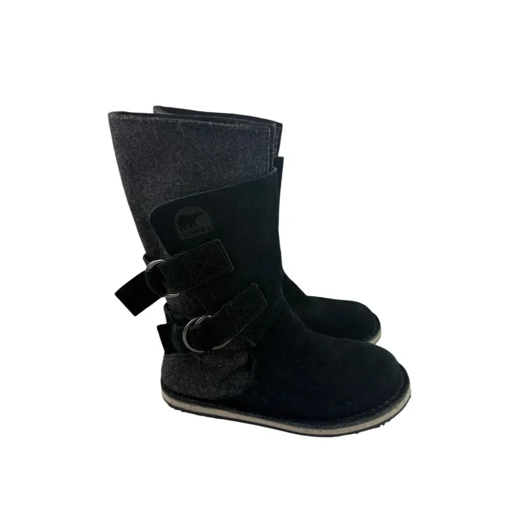 Sorel Chipahko Blue Suede Gray Felt Boots Size 3 Winter Warm Outdoor Activewear